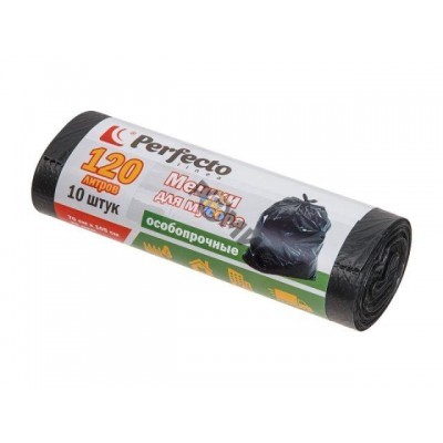Мешки для мусора особопрочные, 120 л, 10 шт., PERFECTO LINEA (для проф. использования в промышл. объетах и объектах с высокими требованиями к качеству