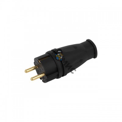 Вилка VX10-B-IP44 16А IP44 прямая с заземл. каучук черн. ЭРА Б0055414, РФ5855