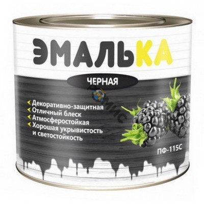 Эмаль ПФ 115 чёрная  1,8 кг (2,0л) ЭМАЛЬКА  (изг. 04.2025г + 12 мес) для отделочн. наружн. и внутр. работ  РБ