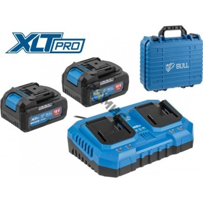 Набор аккумулятор 2х4 А*ч и зарядное устройство 2х4 А BULL XLTpro в чем. SET (18 В, 2x4 А*ч, Li-ion, З/У 2 слота, 2х4 А)