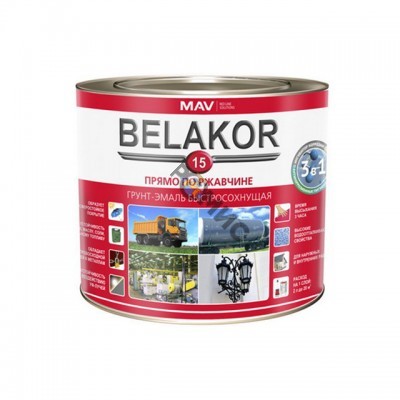 Грунт-эмаль прямо по ржавчине RAL 1023 желтый 2,4 л (2,2кг) BELAKOR 15 прямо по ржавчине 3-в-1 РБ